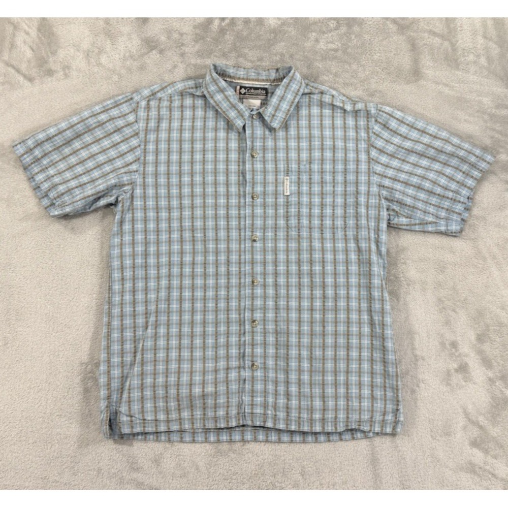 Columbia Shirt Mens M Dad Fishing Outdoors Hiking Vented Textured Blue Brown